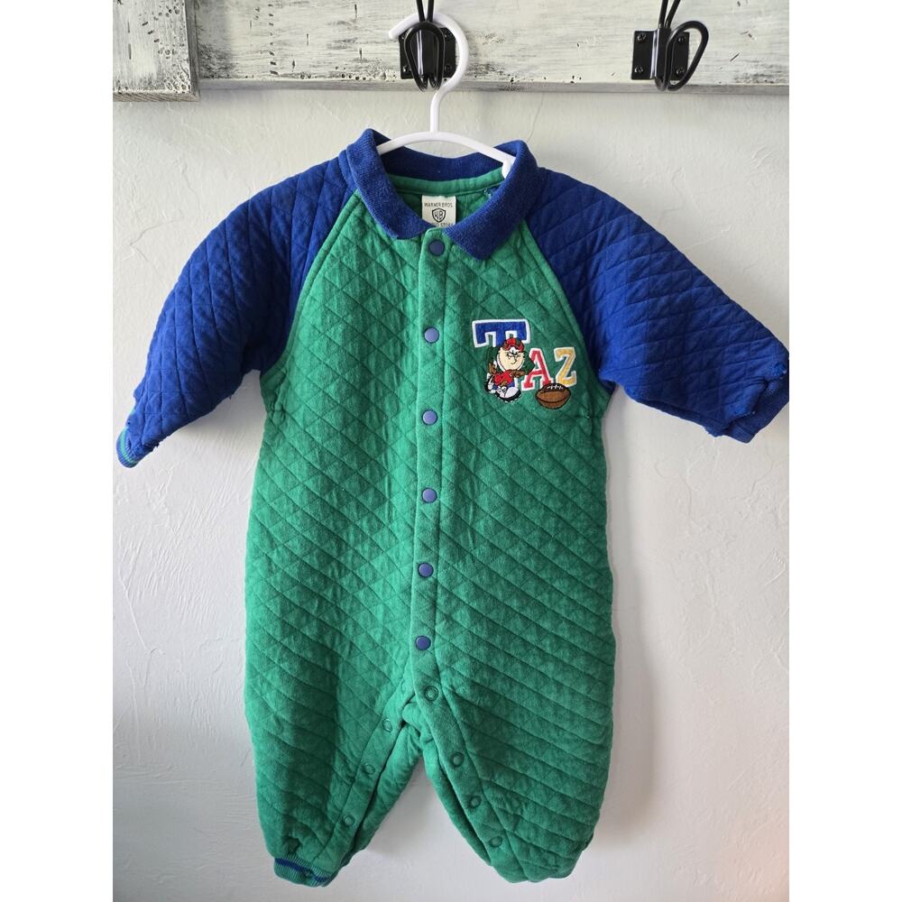 VTG 1996 Warner Bros Looney Tunes Baby Taz Quilted Cotton Coverall Romper 12M